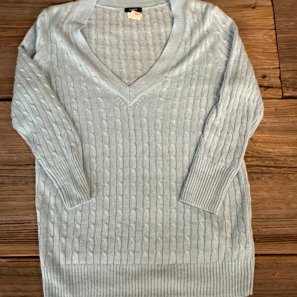 J. Crew Vneck cable knit linen sweater, Small
